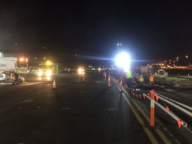 A majority of the asphalt works needed to be undertaken at night when the taxiways could be safely closed.